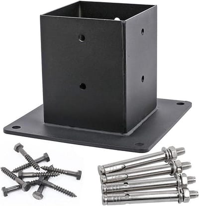Paalanker Basis - Paalhouder Staal - Stevig Monteren - Gepoedercoat Metaal - 4 Stuks - Zwart