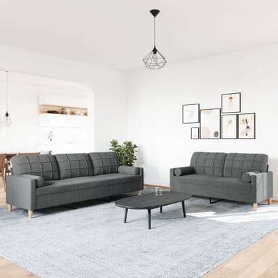 vidaXL - 2-delige - Loungeset - met - sierkussens - stof - donkergrijs