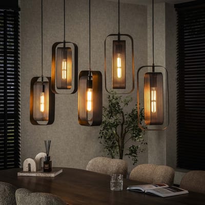 PS-Collection Mesh Rotate 5L Hanglampen - 145x20x150 cm - Zwart - Metaal - hanglampen eetkamer, hanglamp zwart, hanglampen woonkamer, hanglamp slaapkamer, hanglamp kinderkamer, hanglamp rotan, hanglamp hout, hanglamp industrieel