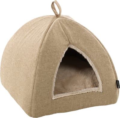 Kattenbed – katten slaapmand – kattenhuis – kattenhol – Cat cave – Beige, 38 x 38 x 40 cm – Flamingo Slaapplaats Isidoor