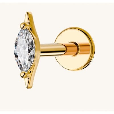 Lev Sieraden - Goud kleur Titanium Push Pin Labret piercing met steen ovaal oor, lip ,targus labret piercing