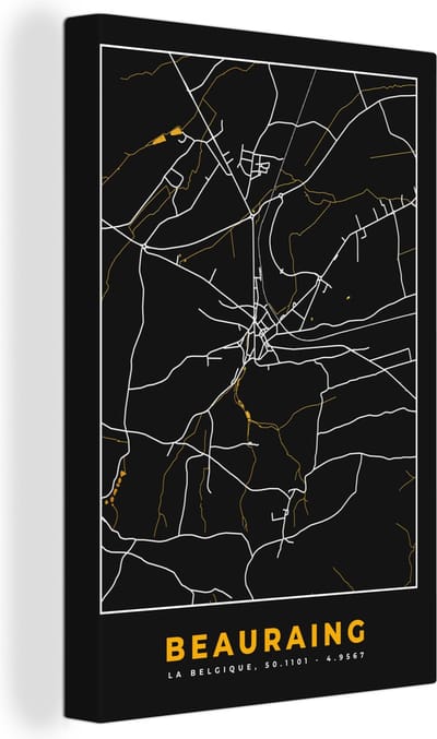 Canvas Schilderij Gold - Stadskaart - Beauraing - Plattegrond - Kaart - 20x30 cm - Wanddecoratie