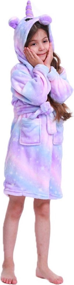 Mastersøn Eenhoorn Dames Badjas - Fleece - Meisjes - Ochtendjas - Maat 104 110 Midnight Editie