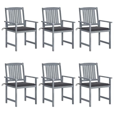vidaXL - Tuinstoelen - 6 - st - met - kussens - massief - acaciahout - grijs