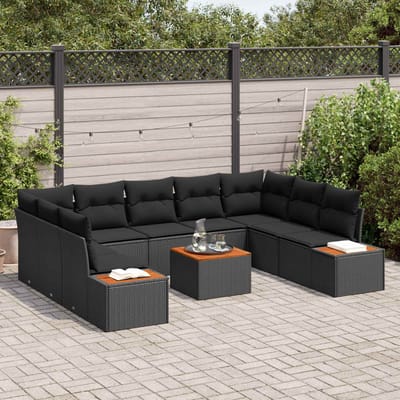 vidaXL - Tuinbank - Set - 5 - st - 9-Aantal - zitplaatsen - Zwart - Polyrattan