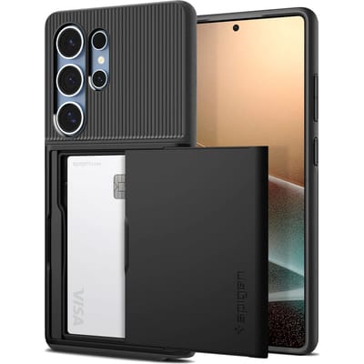 Spigen Slim Armor CS - Hoesje Geschikt voor Samsung Galaxy S25 Ultra - Back Cover met Kaarthouder voor 2 Pasjes - Zwart