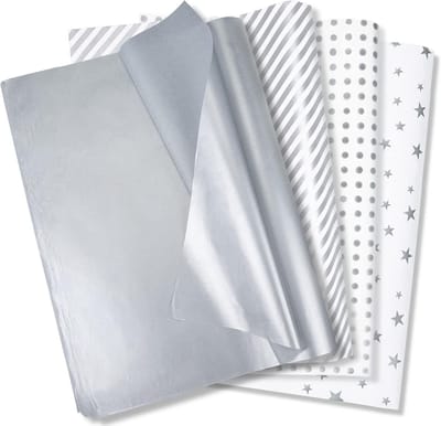 120 Vellen Metallic Zilver Tissuepapier voor Cadeautassen en Verpakking, Glanzend Cadeaupapier voor Feestjes, Verjaardagen en Kerst, 50 x 35 cm