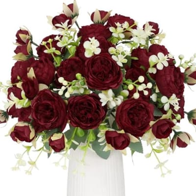 PromoHome 4 Bosjes Kunstpioenen Rode Zijden Bloemen Boeket - Kunstbloemen voor Bruiloft, Feest, Tafelcenterpiece, Huis en Keuken Decoratie