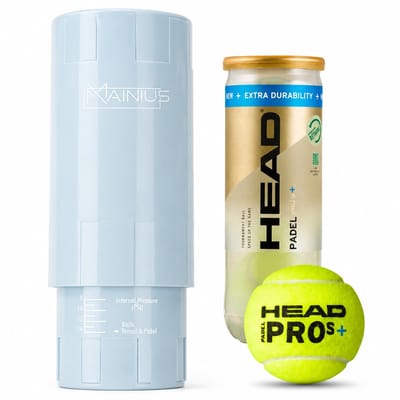 MAINIUS® – Padelballen Drukregelaar - Baby Blue – Inclusief 3 Head Pro S+ Padelballen – Padel Tennis Accessoire – Luchtdrukkoker – Ball Saver – Pressurizer
