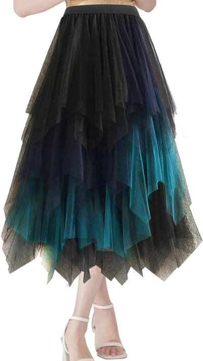 Elegante Tulle Rok voor Vrouwen, Plissé Midi Rok met Hoge Taille, Asymmetrisch Mesh voor Cosplay en Feestjes
