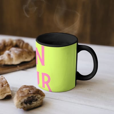 Magische Mok - Foto op Warmte Mokken - Koffiemok - Groen - Roze bonjour - art-deco - Magic Mok - Beker - 350 ML - Theemok