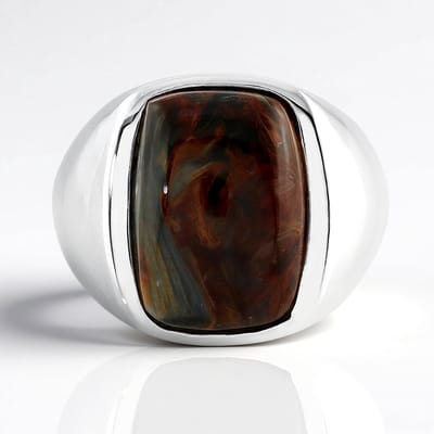 Cavill - Zilveren ring met Gouden Pietersiet 5,81 ct - 925 Sterling Zilver - Antiek Cabochon Design - Handgemaakte elegante damesring maat 17