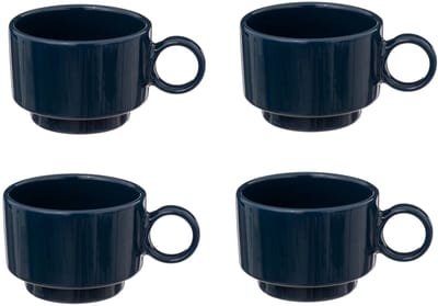 Set van 4 Retro Koffiekopjes 10 cl - Blauw - Stoneware - Praktisch en Stijlvol
