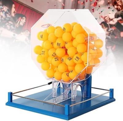 Bingospel Set - Loterij Machine - Feestelijke Spellen - Handmatige Loterij - 100 Ballen Capaciteit - Blauw