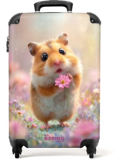 NoBoringSuitcases.com - Koffer - Hamster omringd door bloemen - Past binnen 55x40x20 cm en 55x35x25 cm - Trolley handbagage - Valiezen met wieltjes volwassenen - Reiskoffer op wielen - Rolkoffer lichtgewicht