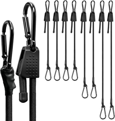 Verstelbare spanrubber met karabijnhaak, expander met haken, 100 cm, 60 cm, 30 cm, 8-delige set, extra sterke rubberen spanner, bagagespanner, zwart voor zonnezeil, tuin, lading, tarps