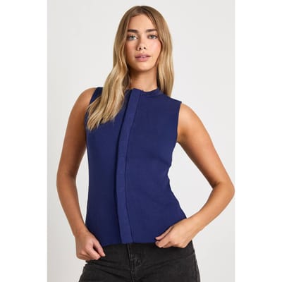 boohoo Dames Ronde hals gebreid vest met verborgen panelen | Navy | Maat: XS