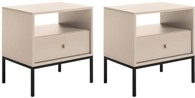 Vente-unique Set van 2 nachtkastjes - 1 lade en 1 nis - Beige - BOGDAN
