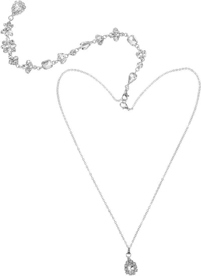 Elegante Bruidsachtergrond Ketting met Kristallen Bloem Pendant en Rozenkrans voor Communie en Feestdagen voor Vrouwen en Meisjes (Zilver)