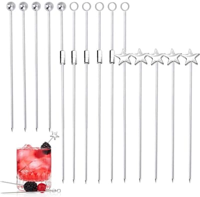 Allecto - 20 stks Cocktail Sticks Set Rvs Fruit Sticks - Herbruikbare Drink Picks - Duurzaam en vaatwasmachinebestendig - Perfect voor feestjes en ..
