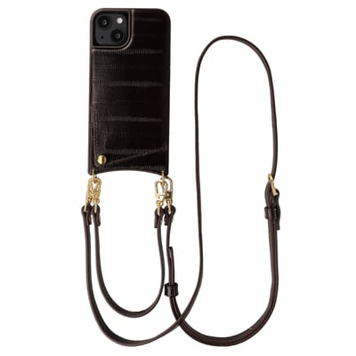 Selencia Hoesje - Geschikt voor Apple iPhone 14 / 13 - Real Leather Backcover met Pashouder - Dark Chocolate