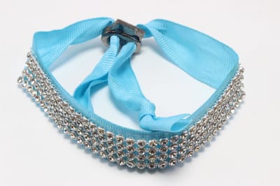 Armband verstelbaar blauw met 4 rijen strass