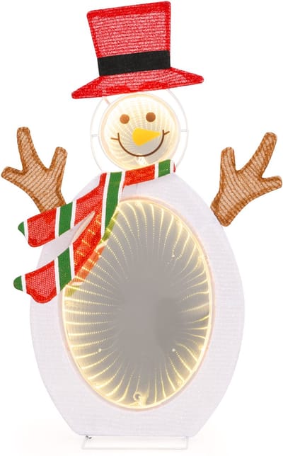 COSTWAY Led-sneeuwpop, 64 cm kerstdecoratie met oneindigheidsspiegel, kerstfiguur, kerstdecoratie, kerstverlichting voor buiten en binnen