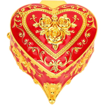 Boîte à Bijoux en Forme de Cœur Doublure en Velours Doux Dames Filles Boîte de Rangement Vintage pour Bijoux pour Boucles d'Oreilles rouge