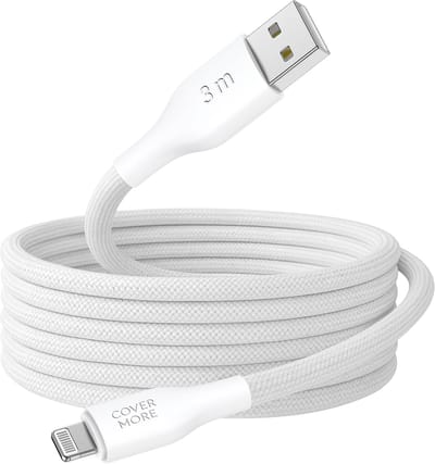 Lange usb naar Lightning kabel - Geschikt voor Apple carplay, iPhone en iPad 14 13 12 11 x xr xs plus pro max air - 3 meter - Stevig - Nylon - Wit