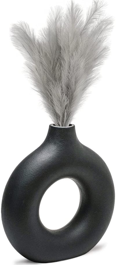 Vaas voor pampasgras, donutvaas, Nordic ringvorm, moderne decoratie, keramiek, woonkamerdecoratie, vazen als decoratie en als cadeau, mat zwart