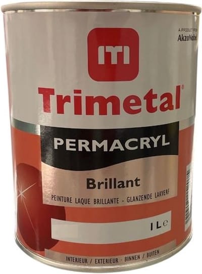 Trimetal Permacryl Brillant - Hoogglanzende acrylak - Waterbasis - Houtwerk binnen en buiten - Kleur RAL 9016 Verkeerswit - 1 L