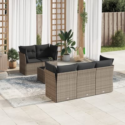 vidaXL - 6-delige - Loungeset - met - kussens - poly - rattan - grijs