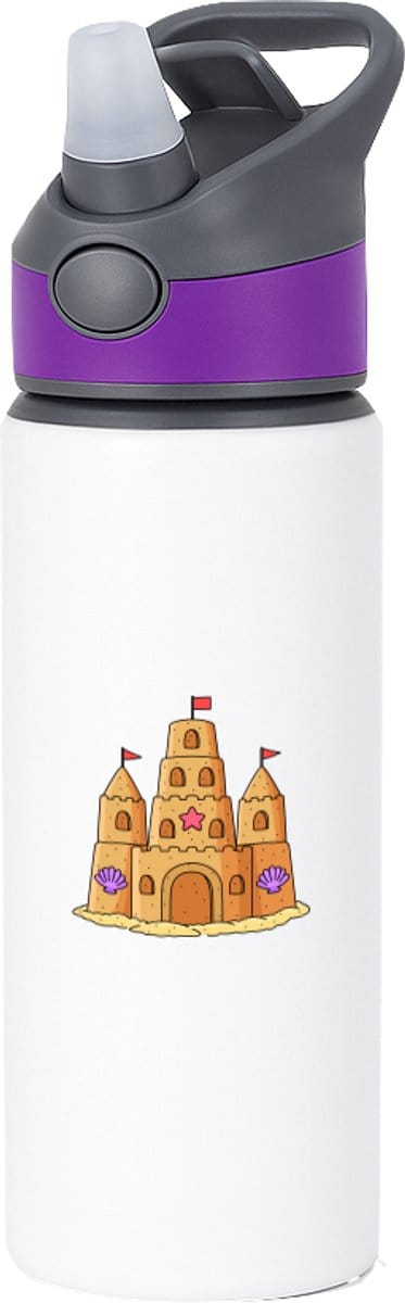 Hacebo® - Zandkasteel waterfles met rietje paars - Kind - Strand liefhebbers - Kasteel - speelgoed voor in het zand - water fles - 650ML