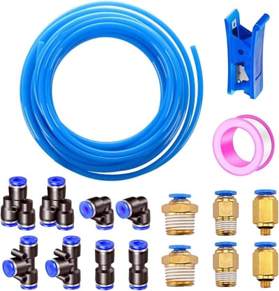 10 meter lucht PU pneumatische slang, 1/4 inch polyurethaan slang, 6mm buitendiameter met 14 pneumatische connectors, slangsnijder en tape