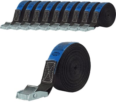 10x Professionele spanband Spanband Klemvergrendeling auto 1-delig 6m 250 kg ZWART
