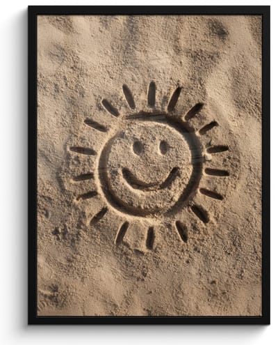 Poster in lijst - Fotolijst 60x80 cm - Posters - Gezichtje - Zon - Zand - Getekend - Posterlijst zwart - Decoratie - Wanddecoratie woonkamer - Muurdecoratie slaapkamer