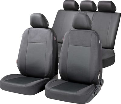 Walser Premium Autostoelbekleding Ardwell met Zipper ZIPP-IT - Autostoelhoes set - 2 stoelbeschermer voor voorstoel - 1 stoelbeschermer voor achterbank zwart/grijs