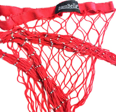 BamBella ® - Panty -Onesize - gaas maillot dunne pantys Dames - Onesize - sexy Erotische lingerie van kant rood met steentjes