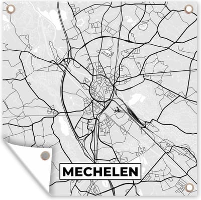 Tuin poster Stadskaart – Plattegrond – België – Zwart Wit – Mechelen – Kaart - 200x200 cm - Tuindoek