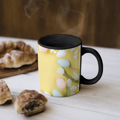 Magische Mok - Foto op Warmte Mokken - Koffiemok - Tulpen - Eieren - Pastelkleuren - Geel - Magic Mok - Beker - 350 ML - Theemok