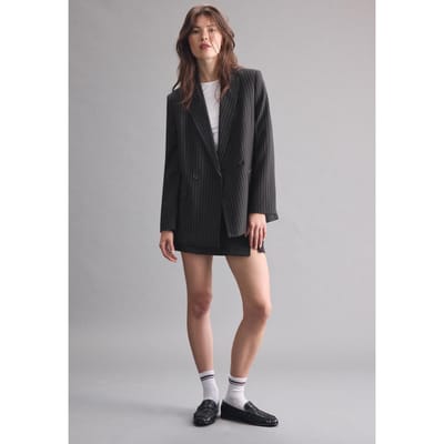 Stradivarius Rechte blazer met strepen en knopen  Zwart XS