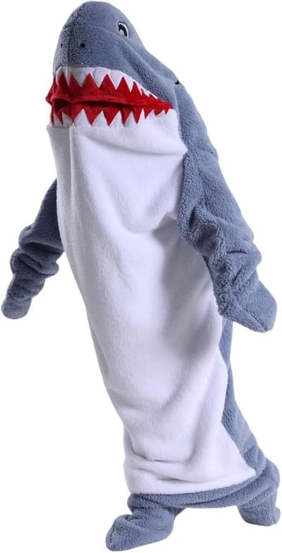 KZQ Hoodie Deken Met Mouwen Haai Shark Blanket Onesie Dames Heren Kinderen Wearable Blanket Knuffeldeken Plaid Fleece Blanket Extra Zacht Warm Cozy Flannel Animals Sleeping Bag Adult Christmas Gifts Maat Dikke Stof