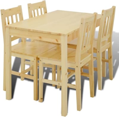 Houten Eettafel met 4 Stoelen – 5-delig Eetset voor Eetkamer of Keuken
