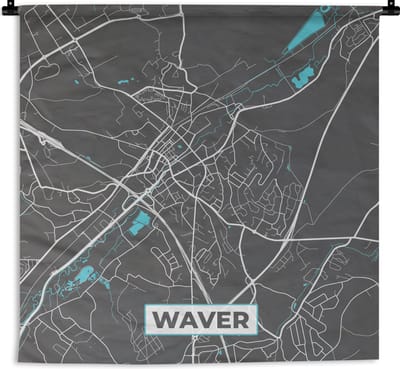 Wandkleed - Wanddoek - België – Waver – Stadskaart – Kaart – Blauw – Plattegrond - 180x180 cm - Wandtapijt