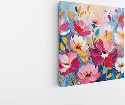Saammp Canvas Schilderij - Abstract gekleurde Bloemen - Natuur - 20x20 - Foto op canvas - Wanddecoratie - Muurdecoratie Woonkamer - Kantoor Decoratie
