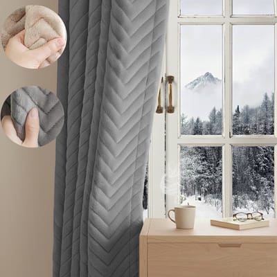 MUPOO Thermisch verduisterend pluche gordijn kant en klaar s -Kort Polig - 350gsm Zwaar Dikke Gordijn voor Slaapkamer Woonkamer-grijs-140x213cm-1 stuk