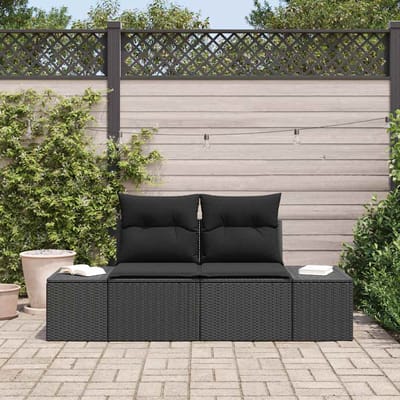 vidaXL - Tuin - Sofa - met - kussen - Zwart - 184 - x - 62 - x - 69 - cm - poly - rattan