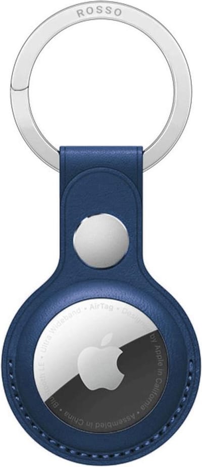 Rosso Element Hoesje Geschikt voor Apple AirTag Sleutelhanger Kunstleer | Hanger | Case Blauw