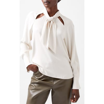 French Connection Carmen Crepe Tie Blouse Classic Cream Size: XS | Blouses Outlet | Dames | Wit