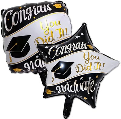 BTH - Ballon - Geslaagd Versiering - Ballonnen - Graduation Ballonnen - Folie - You Did It! - Zwart Wit - 2 Stuks